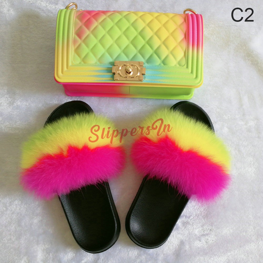 rainbow sandals with matching purse