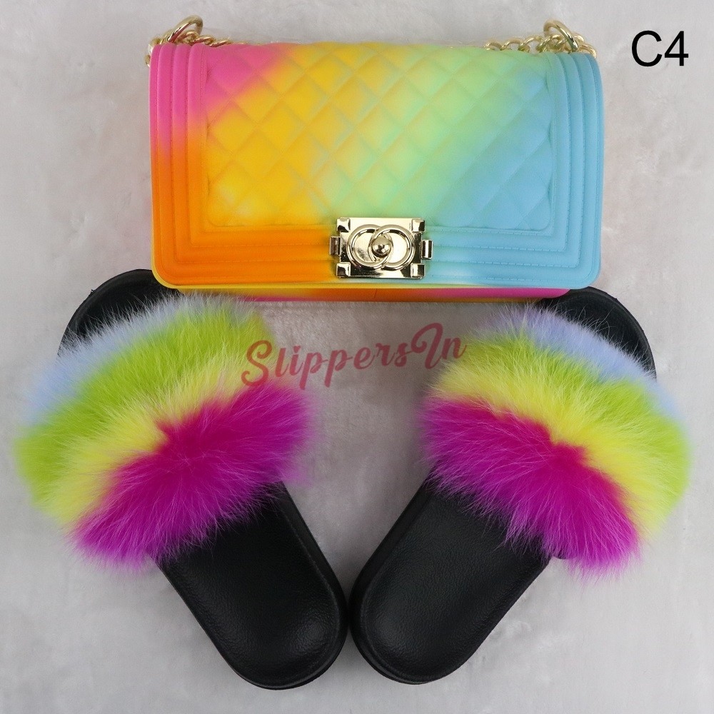 rainbow sandals with matching purse