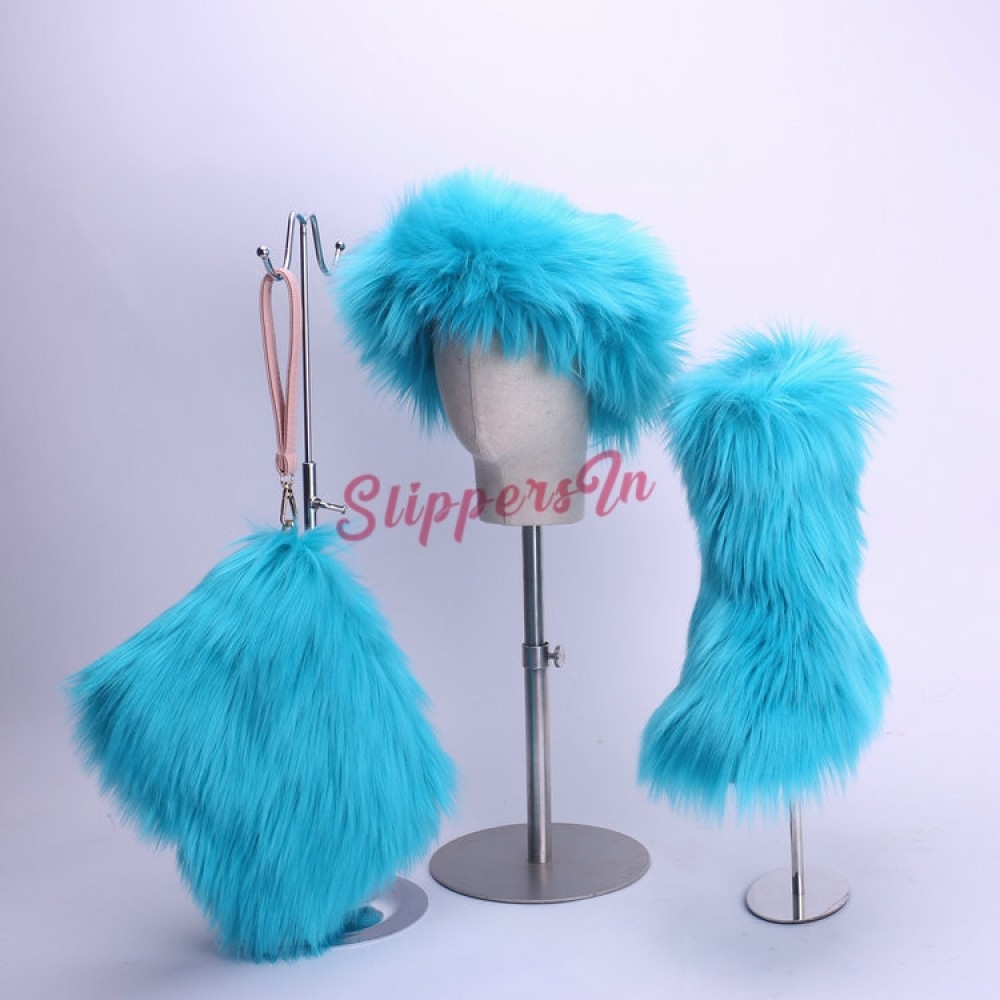 Faux Fox Fur Boots Solid Color Set for 
