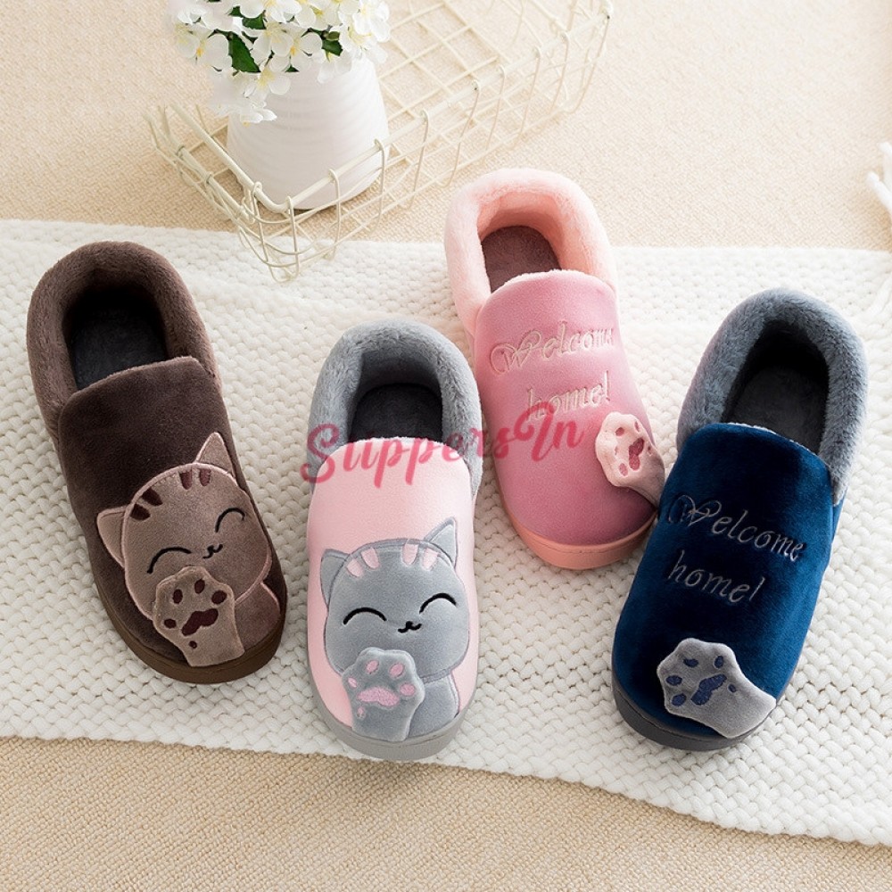 Cute House Shoes for Women Pink Kitty Cat Fuzzy Slippers
