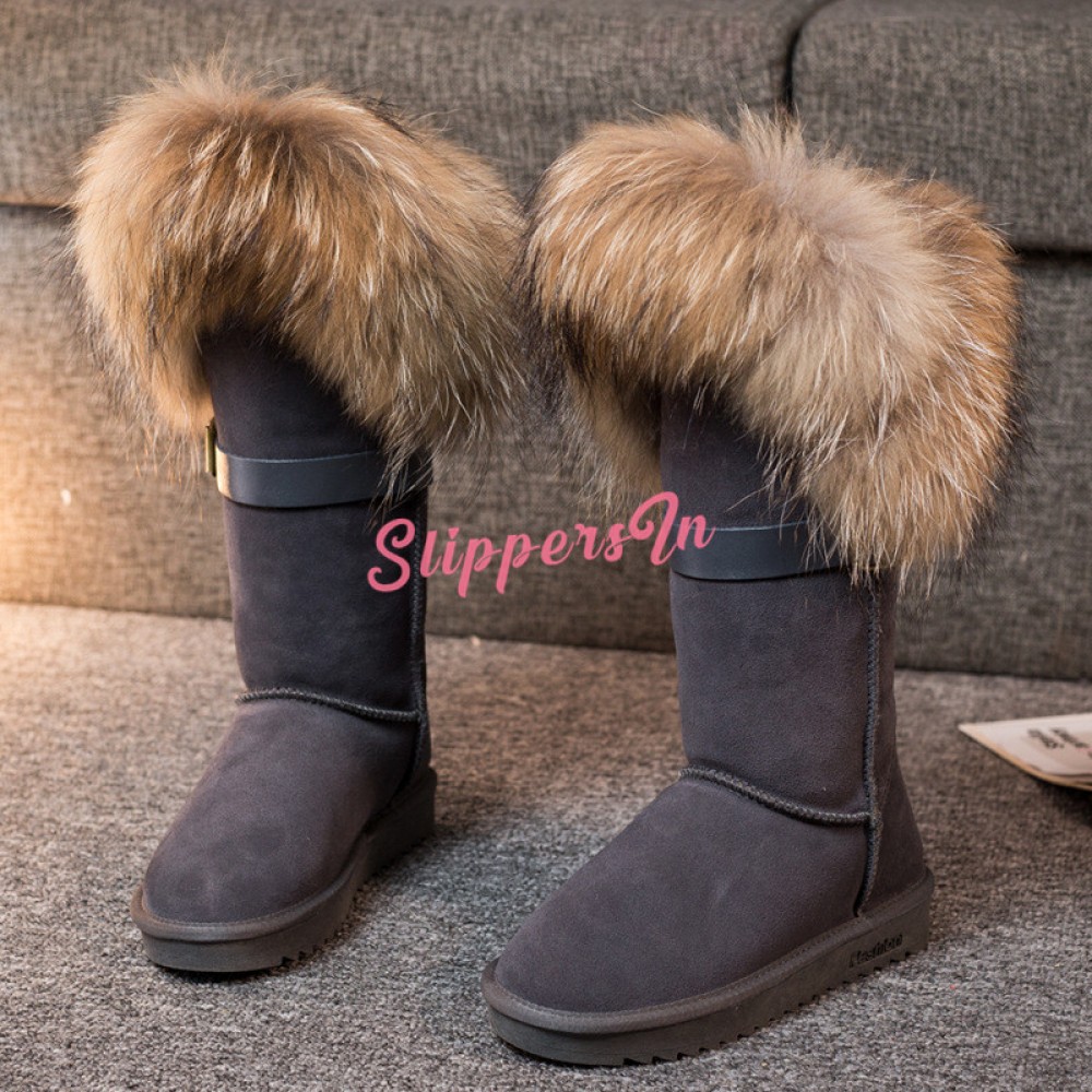 Luxury Women's Fox Fur Boots Fluffy 