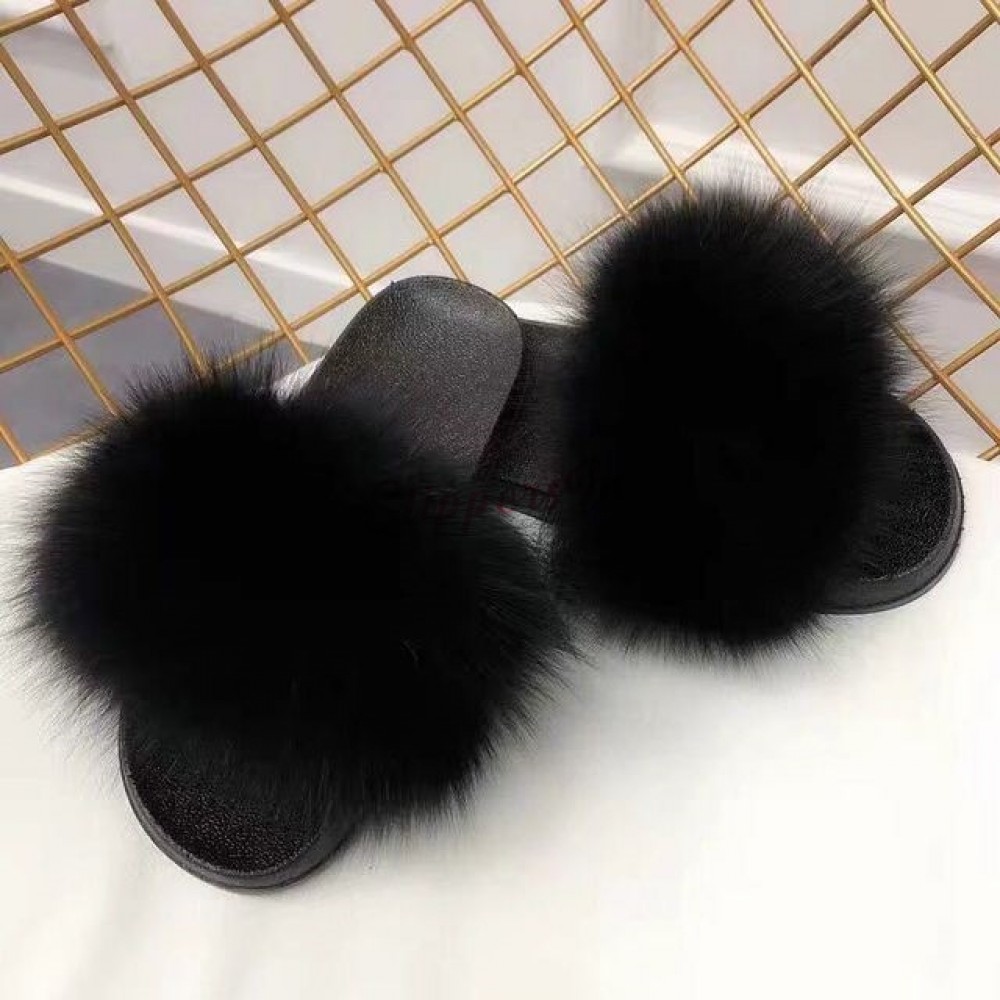 Colorful Big Fur Slides Summer White Furry Slippers