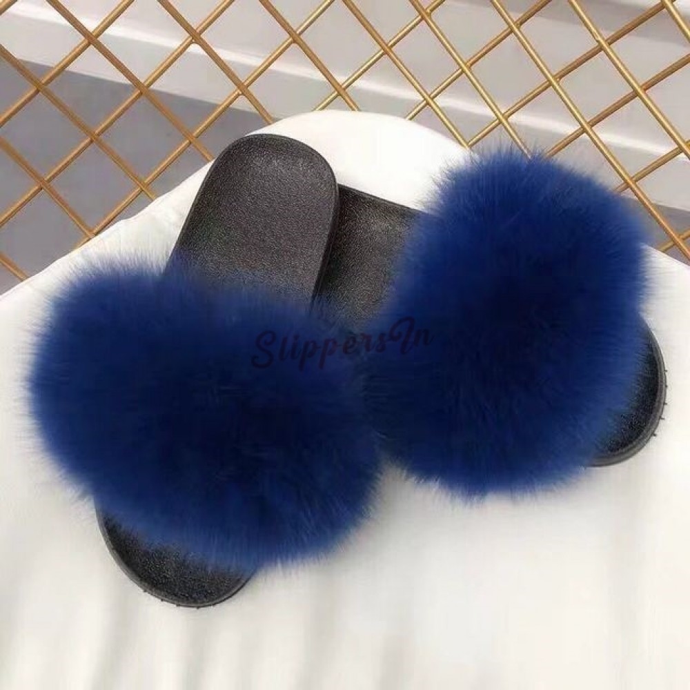 blue furry slippers