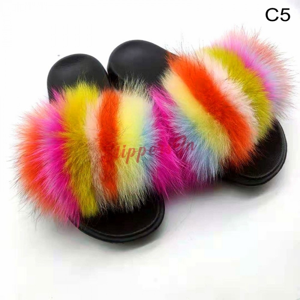 rainbow fuzzy slippers