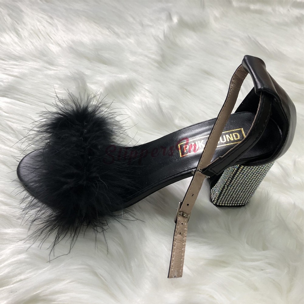 black heel with fur