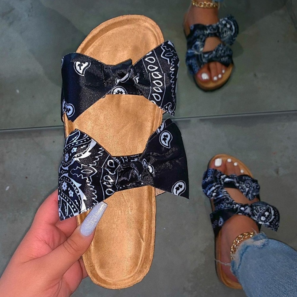 Cute Printed Bows Slide Sandals Women's Slides Shoes