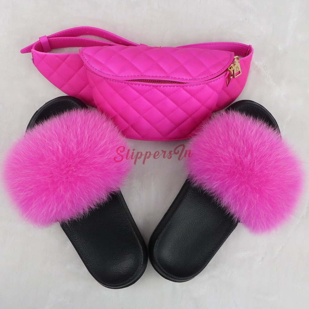 Solid Color Fur Slides with Matching Fanny Pack
