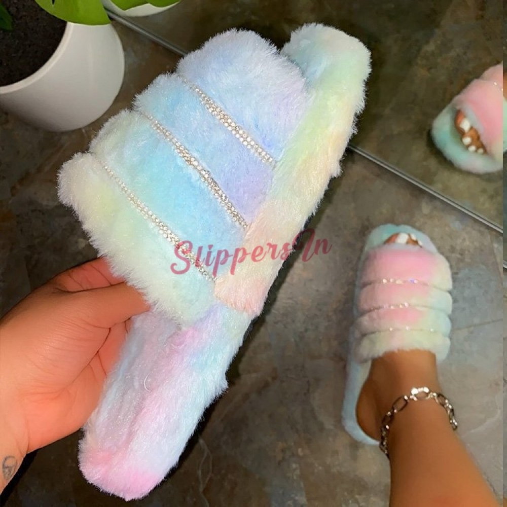 fluffy slip on sandals