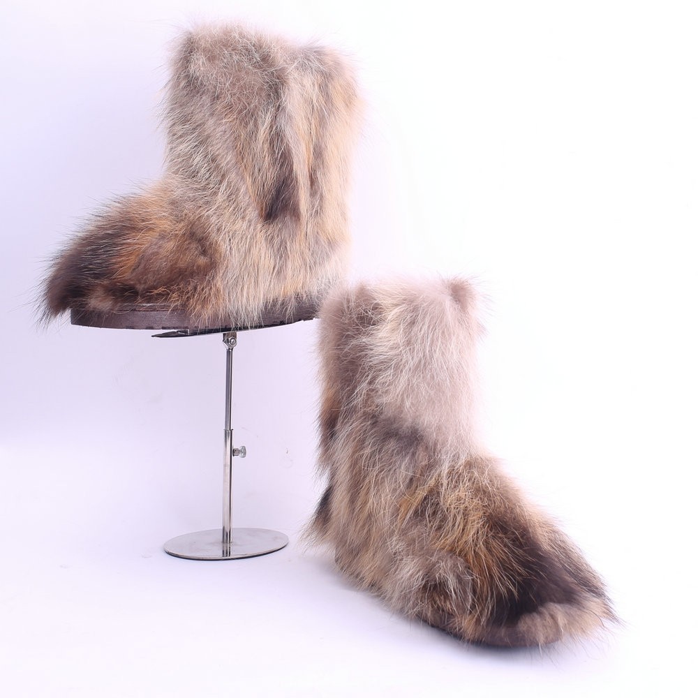 Brown Fluffy Faux Fur Boots Women's Winter Mid Calf Booties