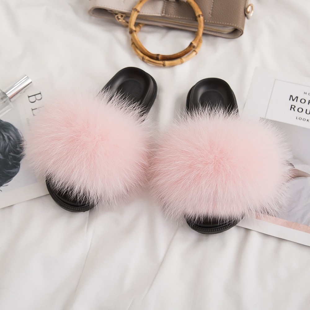 Cute Fox Fur Slides for Girls Pink Kids 