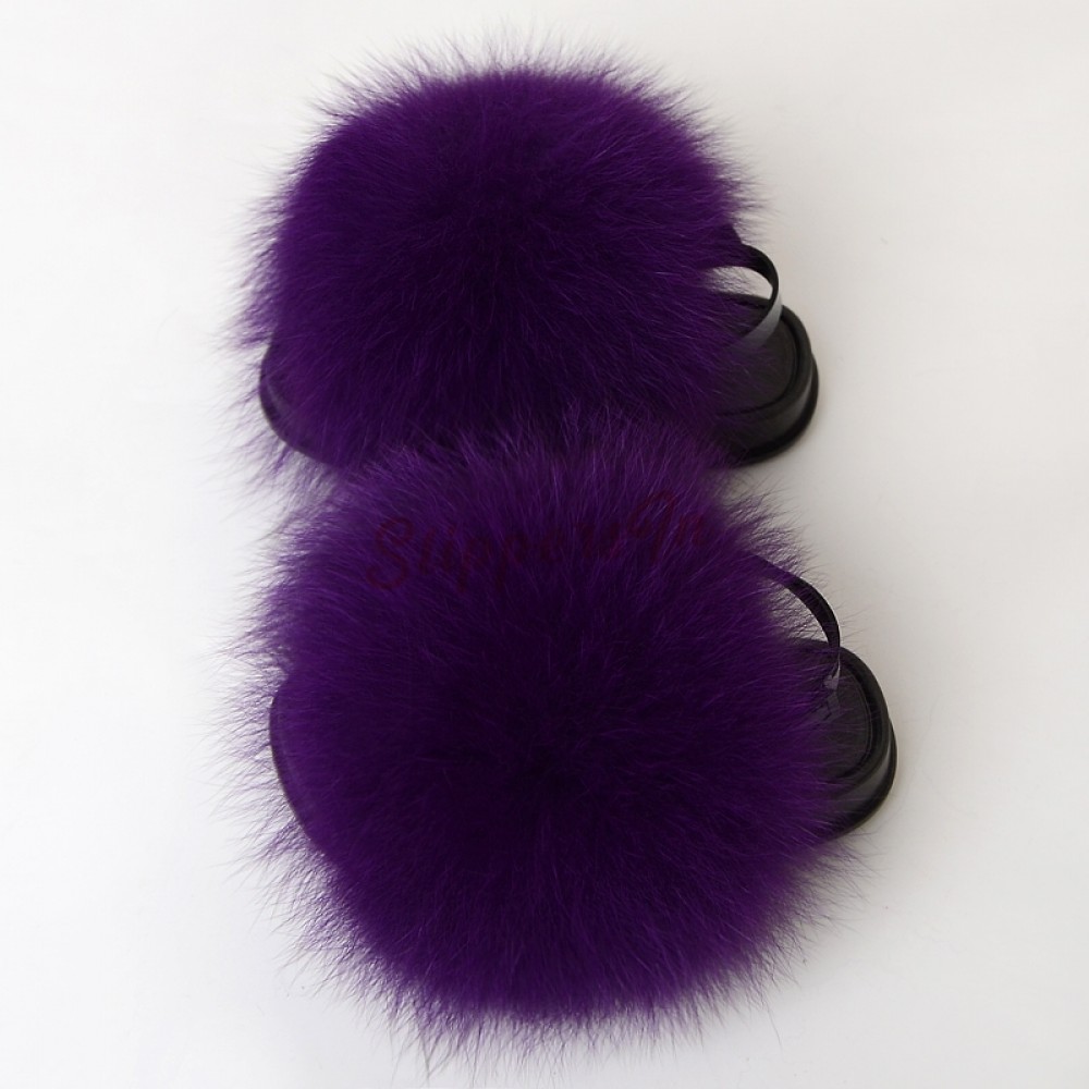 fur slides with strap