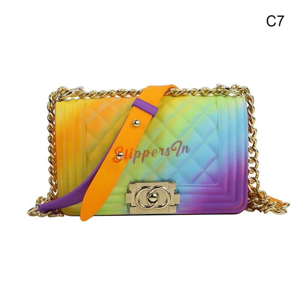 Rainbow Jelly Purses Women's Colorful Cross-body Matte Rhombic Handbags ...
