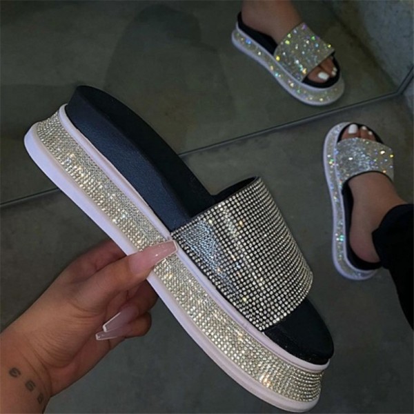 Glittering Rhinestones Slide Sandals for Women Fashion Platform Slippers