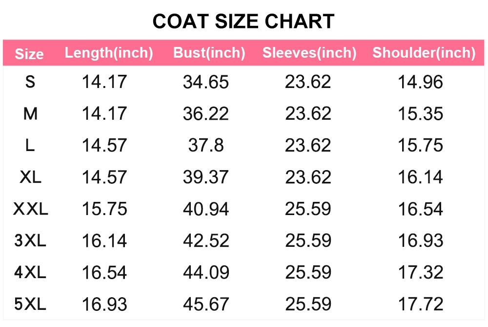 1 Coat Size Chart
